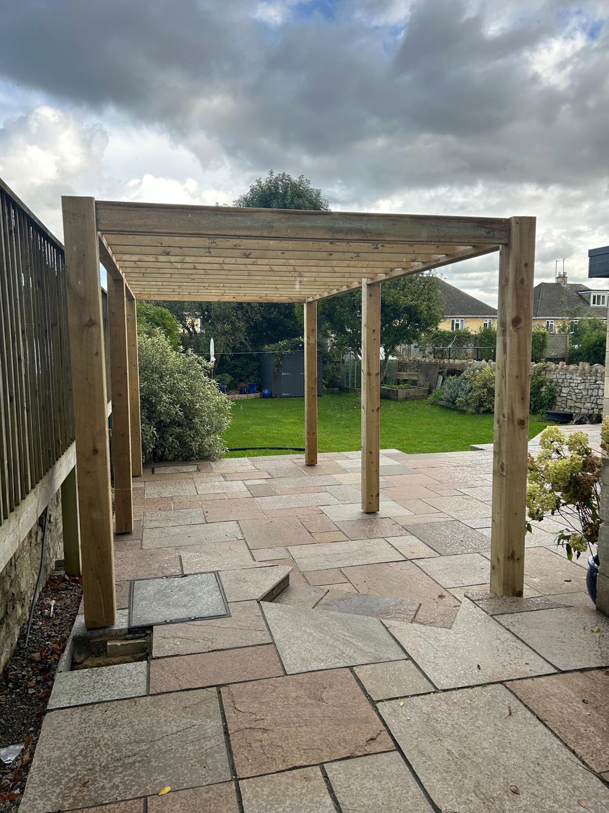 Extension & External Groundworks - Pergola Installed